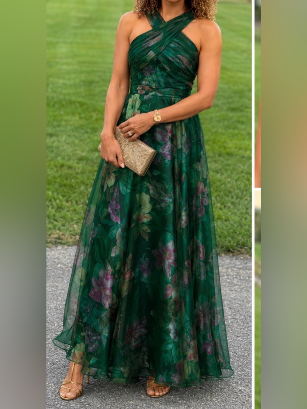 Betsy & Adam Floral Print Organza Sleeveless Gown - Picture 2 of 8